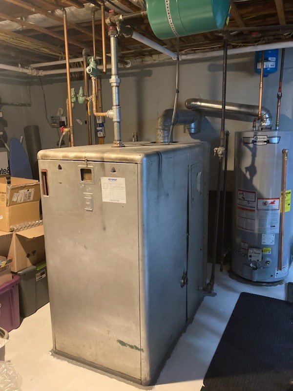 Boiler before maintenance in the basement in Rockville Centre, NY
