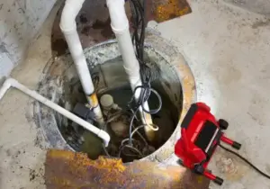 Sump pump damage in basement in Rockville Centre, NY