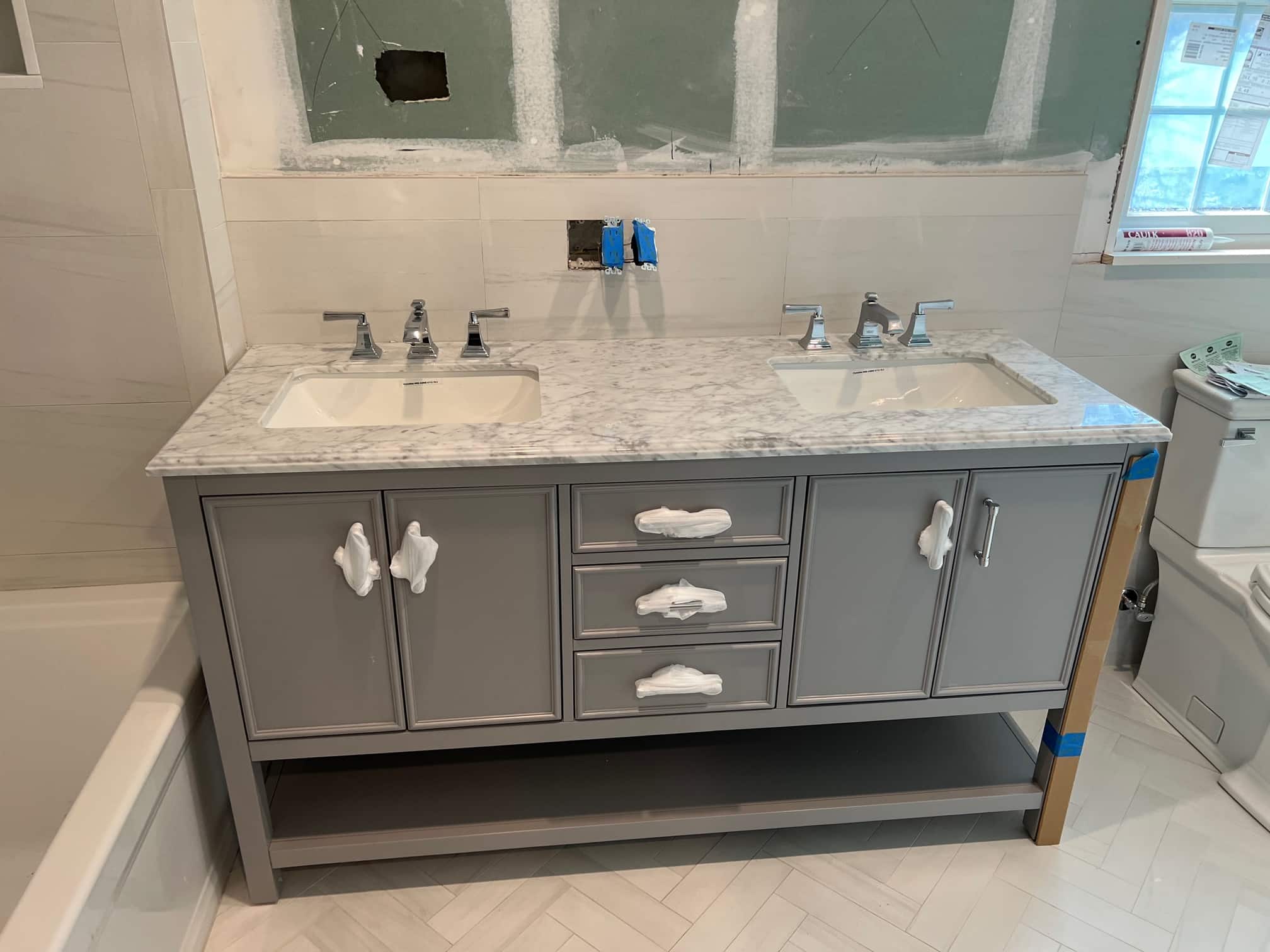 Finished sink installation in bathroom in Rockville Centre, NY
